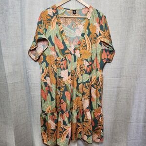 Shein Curve Floral Baby Doll Dress Women's Plus 2XL Multicolor Plunge Neck Short